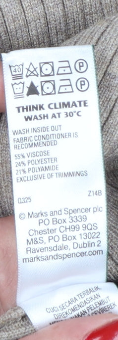 Marks & Spencer Women Beige S Ribbed Roll Neck Knit Jumper