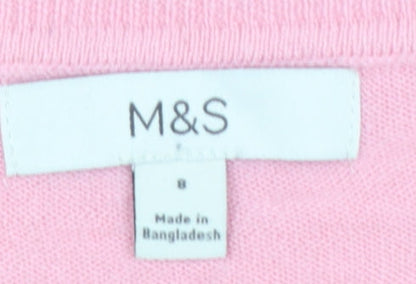 Marks & Spencer Women Pink Size 8 Crew Neck Acrylic Knit Pullover Jumper