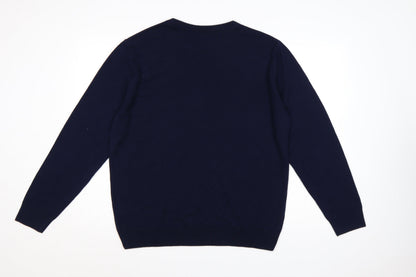 Tu Man Men's Blue L Rainbow Stripe Crew Neck Acrylic Jumper