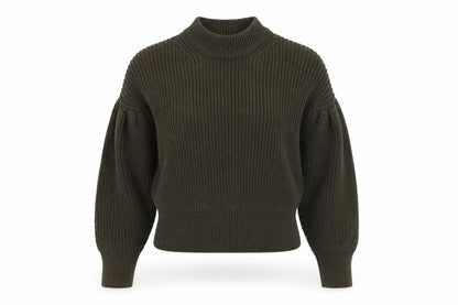 H&M Women Brown M Rib Knit High Neck Balloon Sleeve Jumper