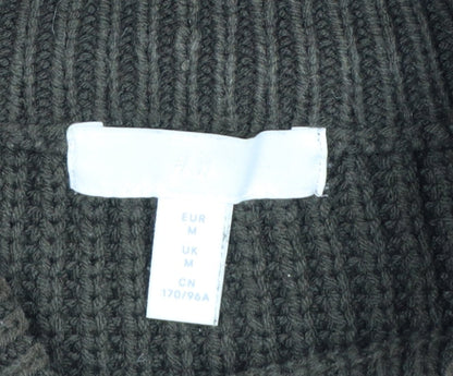 H&M Women Brown M Rib Knit High Neck Balloon Sleeve Jumper
