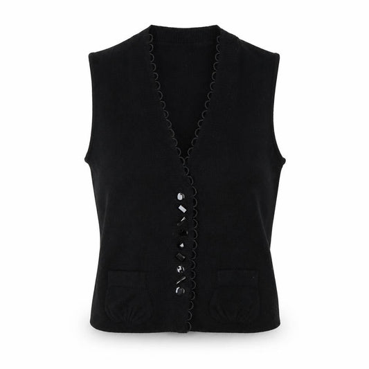 Basler Women Black UK 10 Button V-Neck Knit Vest Pockets
