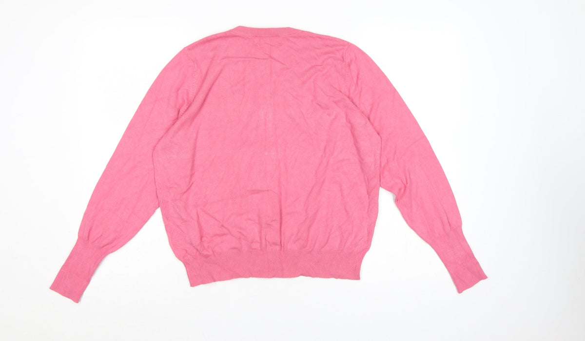 Marks and Spencer Women Pink Size 16 Button Knit Cardigan