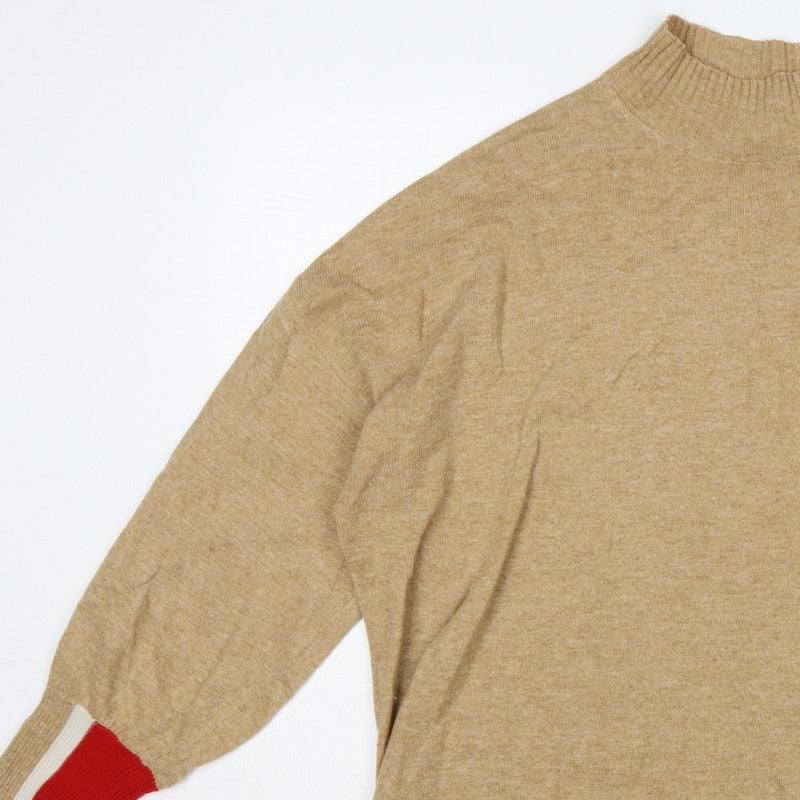 Next Women Beige XL Mock Neck Knit Jumper Red Stripe Cuffs