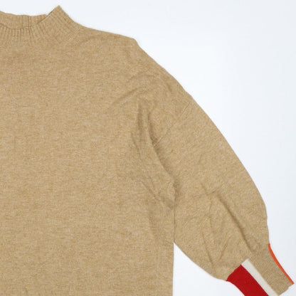 Next Women Beige XL Mock Neck Knit Jumper Red Stripe Cuffs
