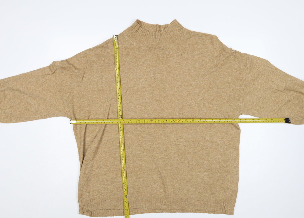 Next Women Beige XL Mock Neck Knit Jumper Red Stripe Cuffs