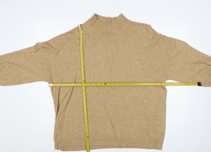 Next Women Beige XL Mock Neck Knit Jumper Red Stripe Cuffs