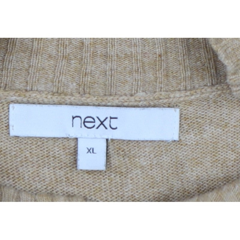 Next Women Beige XL Mock Neck Knit Jumper Red Stripe Cuffs
