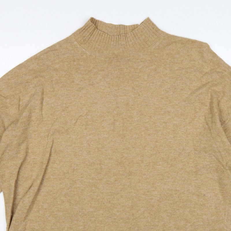 Next Women Beige XL Mock Neck Knit Jumper Red Stripe Cuffs