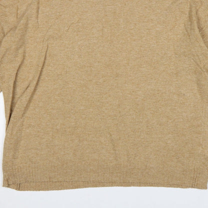 Next Women Beige XL Mock Neck Knit Jumper Red Stripe Cuffs