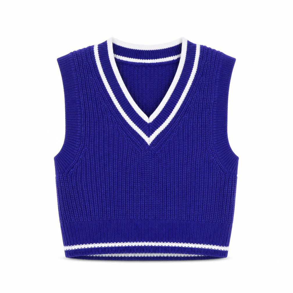 Divided H&M Women’s Blue S V-Neck Chunky Knit Striped Sweater Vest