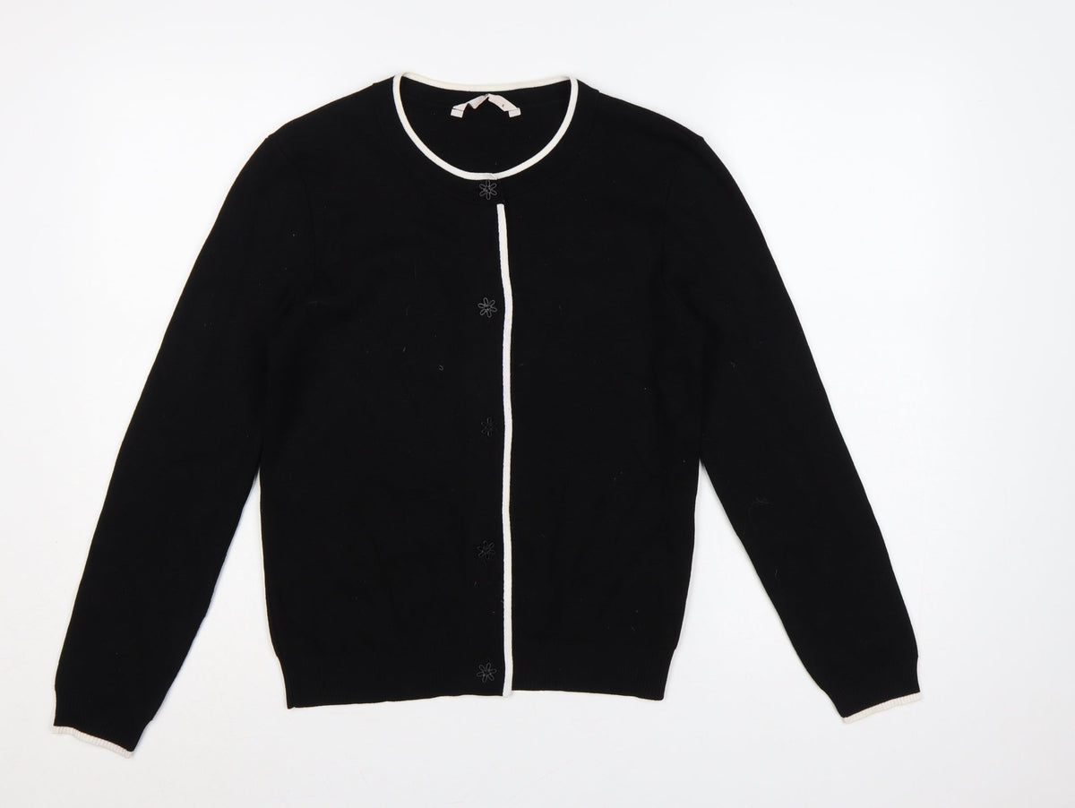 Tu Women’s Black S Fine Knit Contrast Trim Button Cardigan