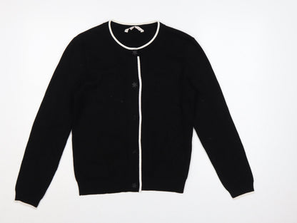 Tu Women’s Black S Fine Knit Contrast Trim Button Cardigan