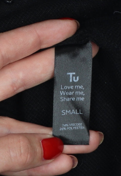 Tu Women’s Black S Fine Knit Contrast Trim Button Cardigan