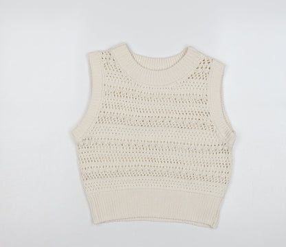 Rita Ora Primark Women Ivory UK 12 Open Knit Sleeveless Vest Jumper