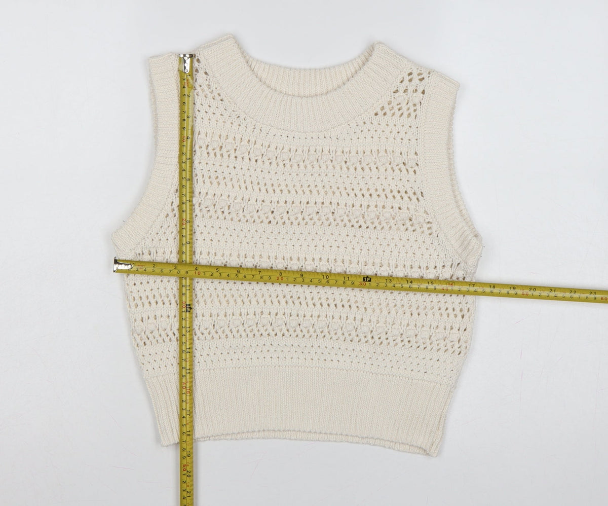Rita Ora Primark Women Ivory UK 12 Open Knit Sleeveless Vest Jumper