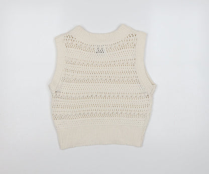 Rita Ora Primark Women Ivory UK 12 Open Knit Sleeveless Vest Jumper