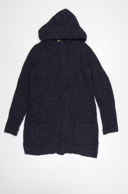 Fat Face Women’s Blue UK 8 Hooded Chunky Knit Zip Cardigan