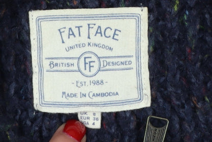 Fat Face Women’s Blue UK 8 Hooded Chunky Knit Zip Cardigan