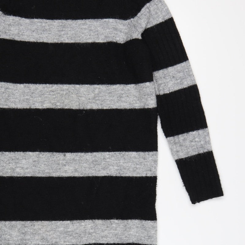 Next Women’s Black Grey Striped Roll Neck Long Knit Jumper Dress S