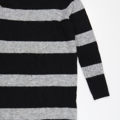 Next Women’s Black Grey Striped Roll Neck Long Knit Jumper Dress S