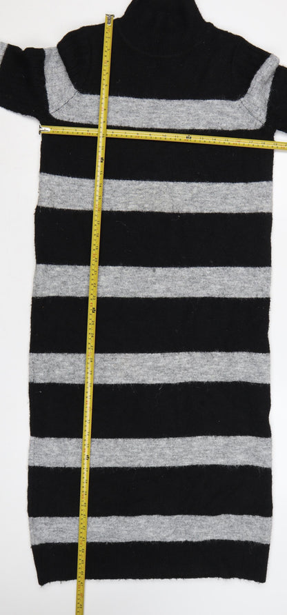 Next Women’s Black Grey Striped Roll Neck Long Knit Jumper Dress S