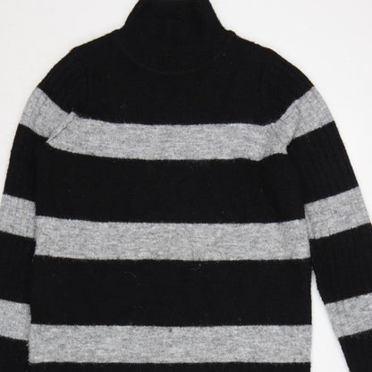 Next Women’s Black Grey Striped Roll Neck Long Knit Jumper Dress S