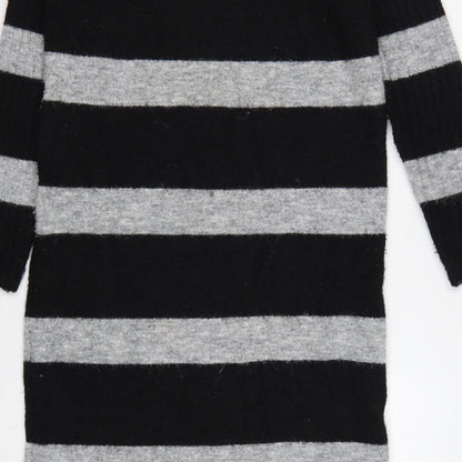 Next Women’s Black Grey Striped Roll Neck Long Knit Jumper Dress S