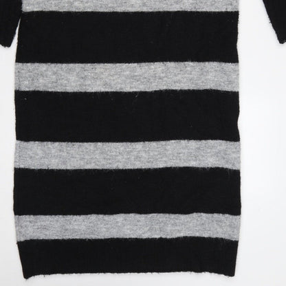 Next Women’s Black Grey Striped Roll Neck Long Knit Jumper Dress S