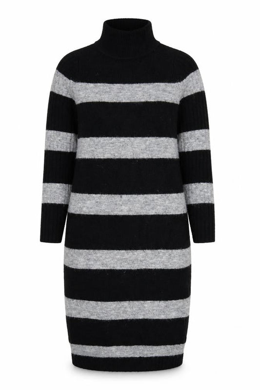Next Women’s Black Grey Striped Roll Neck Long Knit Jumper Dress S