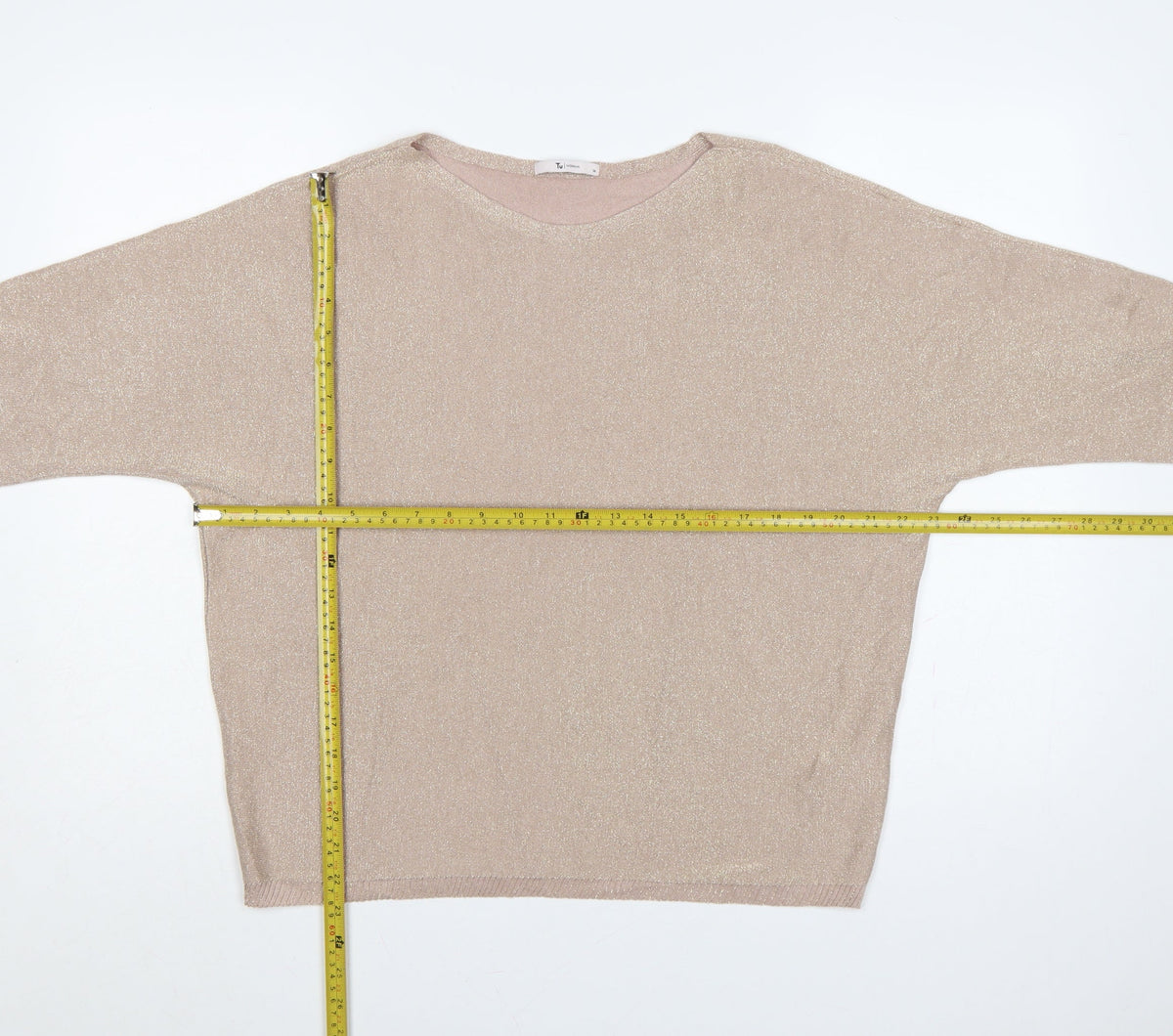 Tu Women’s Beige Glitter Knit Batwing Jumper UK 14 3/4 Sleeve