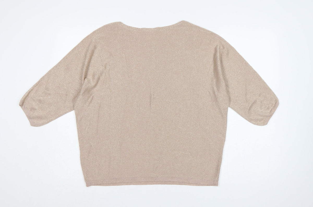 Tu Women’s Beige Glitter Knit Batwing Jumper UK 14 3/4 Sleeve