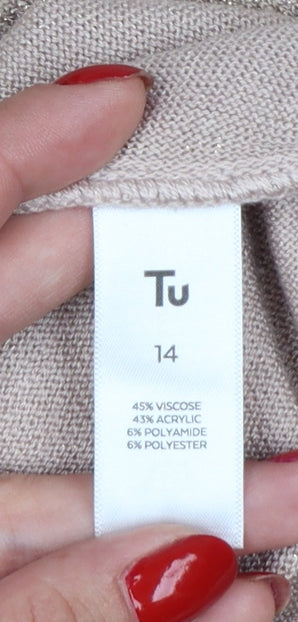 Tu Women’s Beige Glitter Knit Batwing Jumper UK 14 3/4 Sleeve