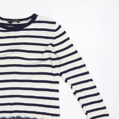 Dorothy Perkins Women’s Blue White Striped Lace Hem Jumper UK 14