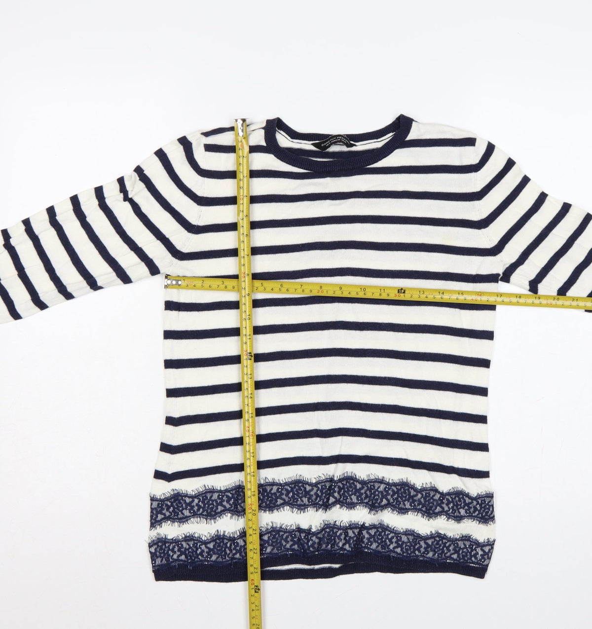 Dorothy Perkins Women’s Blue White Striped Lace Hem Jumper UK 14