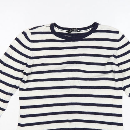 Dorothy Perkins Women’s Blue White Striped Lace Hem Jumper UK 14