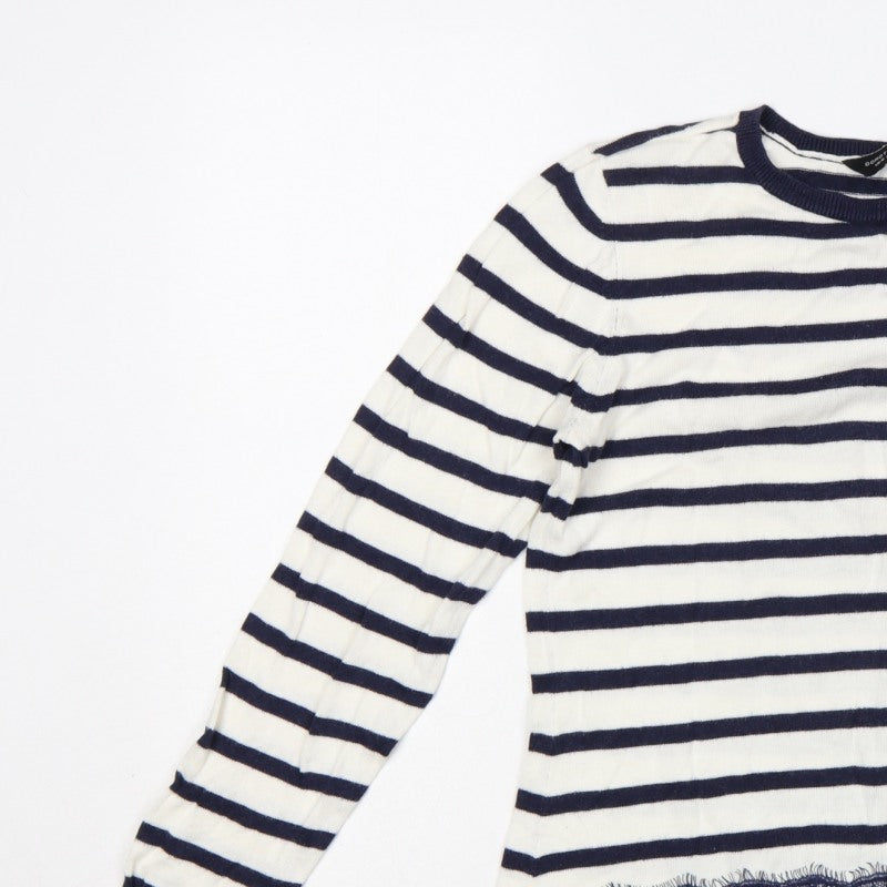 Dorothy Perkins Women’s Blue White Striped Lace Hem Jumper UK 14