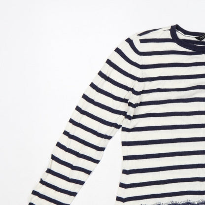 Dorothy Perkins Women’s Blue White Striped Lace Hem Jumper UK 14