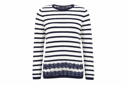 Dorothy Perkins Women’s Blue White Striped Lace Hem Jumper UK 14