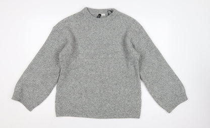 H&M Women Grey S Rib Knit Balloon Sleeve Pullover Jumper