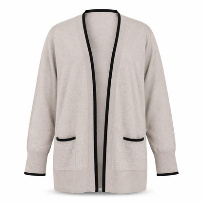 F&F Women’s Beige Black Trim Open Cardigan XL Knit Pockets