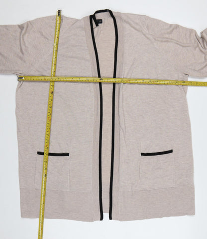 F&F Women’s Beige Black Trim Open Cardigan XL Knit Pockets