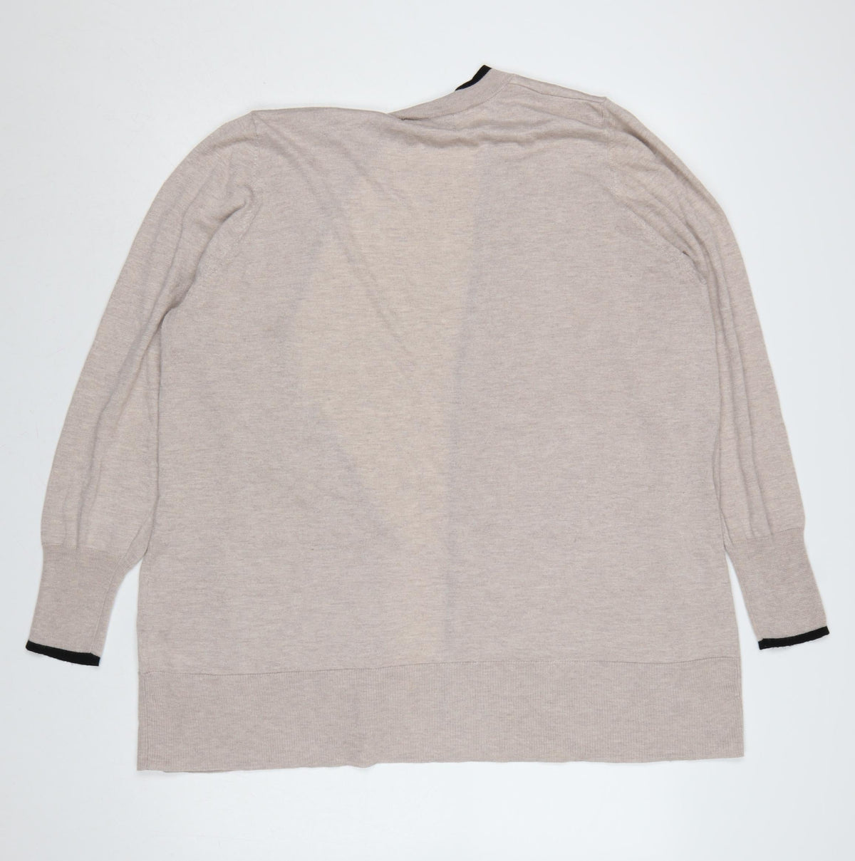 F&F Women’s Beige Black Trim Open Cardigan XL Knit Pockets
