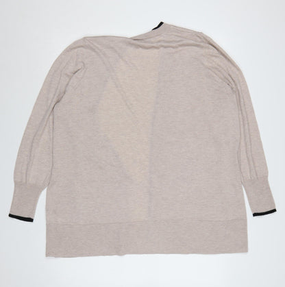 F&F Women’s Beige Black Trim Open Cardigan XL Knit Pockets