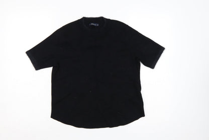 Zara Women Black M Short Sleeve Knit Mock Neck Pullover Jumper