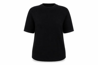 Zara Women Black M Short Sleeve Knit Mock Neck Pullover Jumper