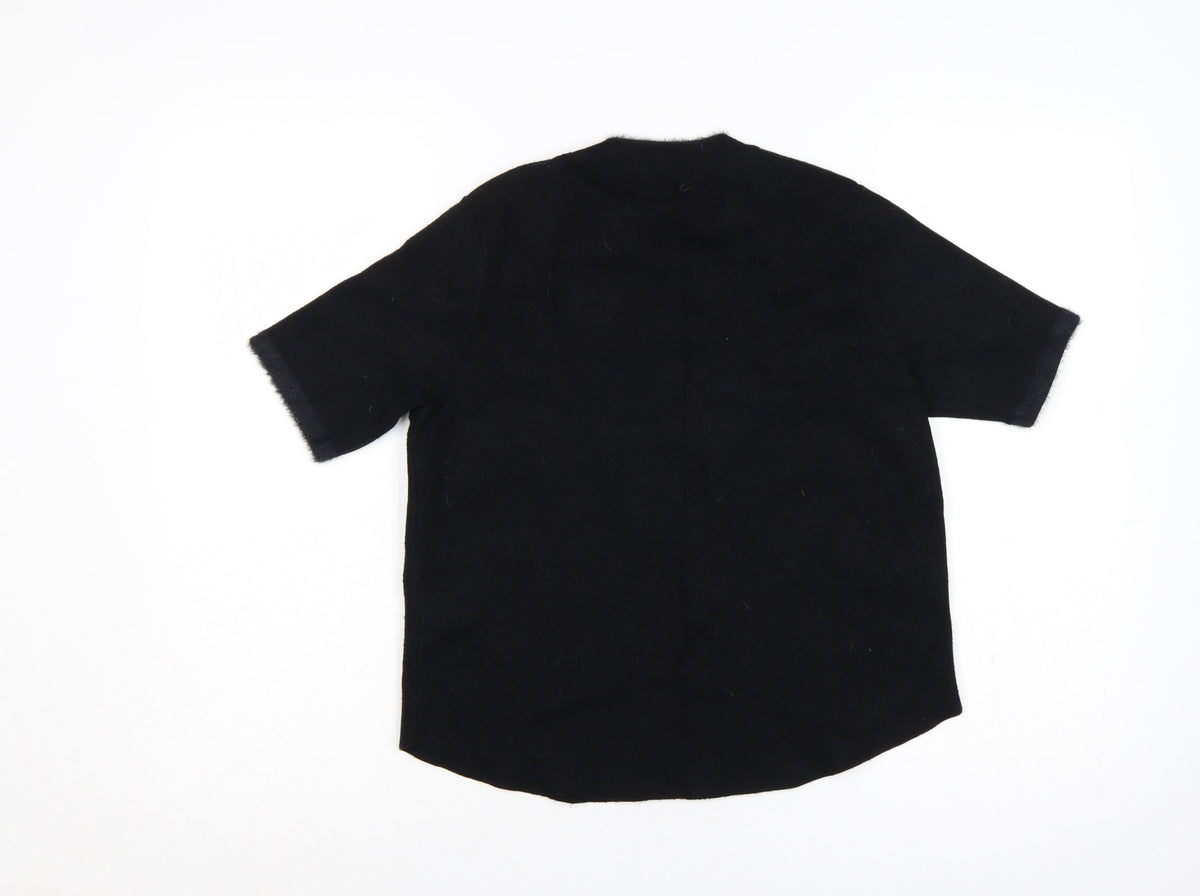 Zara Women Black M Short Sleeve Knit Mock Neck Pullover Jumper