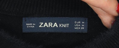 Zara Women Black M Short Sleeve Knit Mock Neck Pullover Jumper