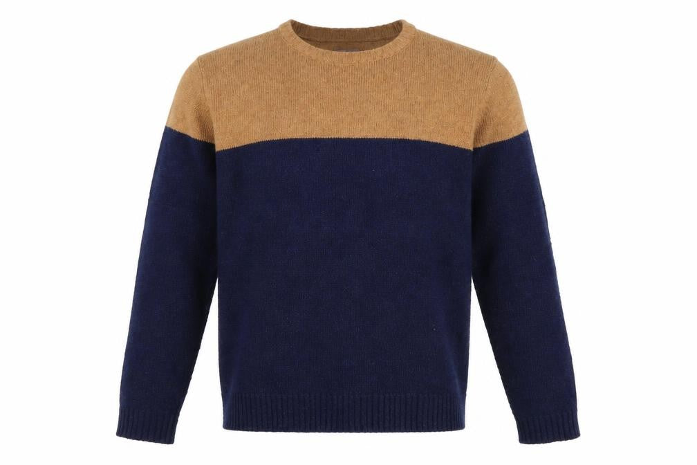 Saint Jude Men’s Blue Camel Wool Blend Crew Neck Pullover Jumper S