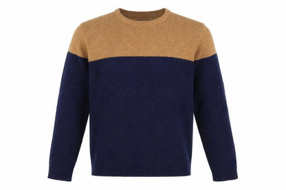 Saint Jude Men’s Blue Camel Wool Blend Crew Neck Pullover Jumper S